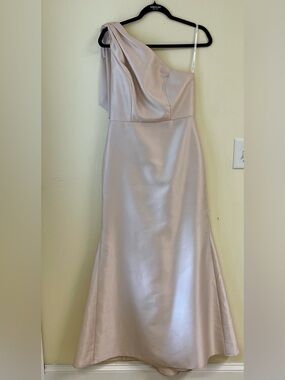 Alfred Sung One Shoulder Champagne Satin Bow Gown Size 8